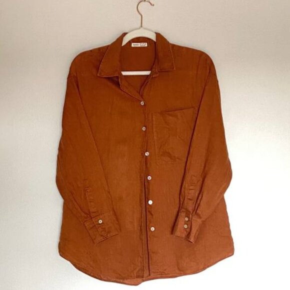 OYSHO 100% linen long-sleeved shirt | Small | Toffee color - Picture 2 of 9